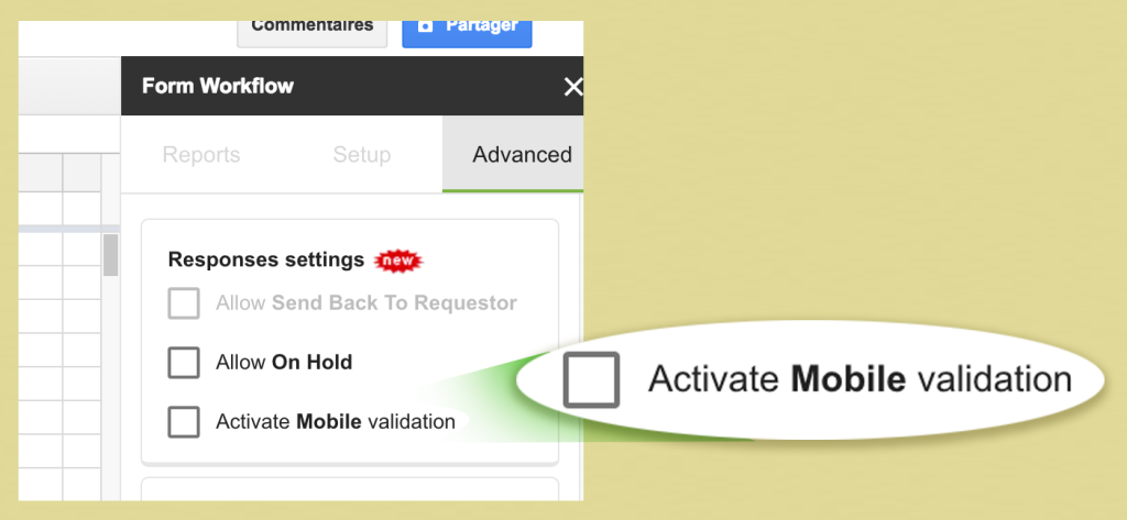 1 First activate the option formworkflow