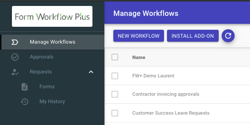 screenshot of Form Workflow Plus application